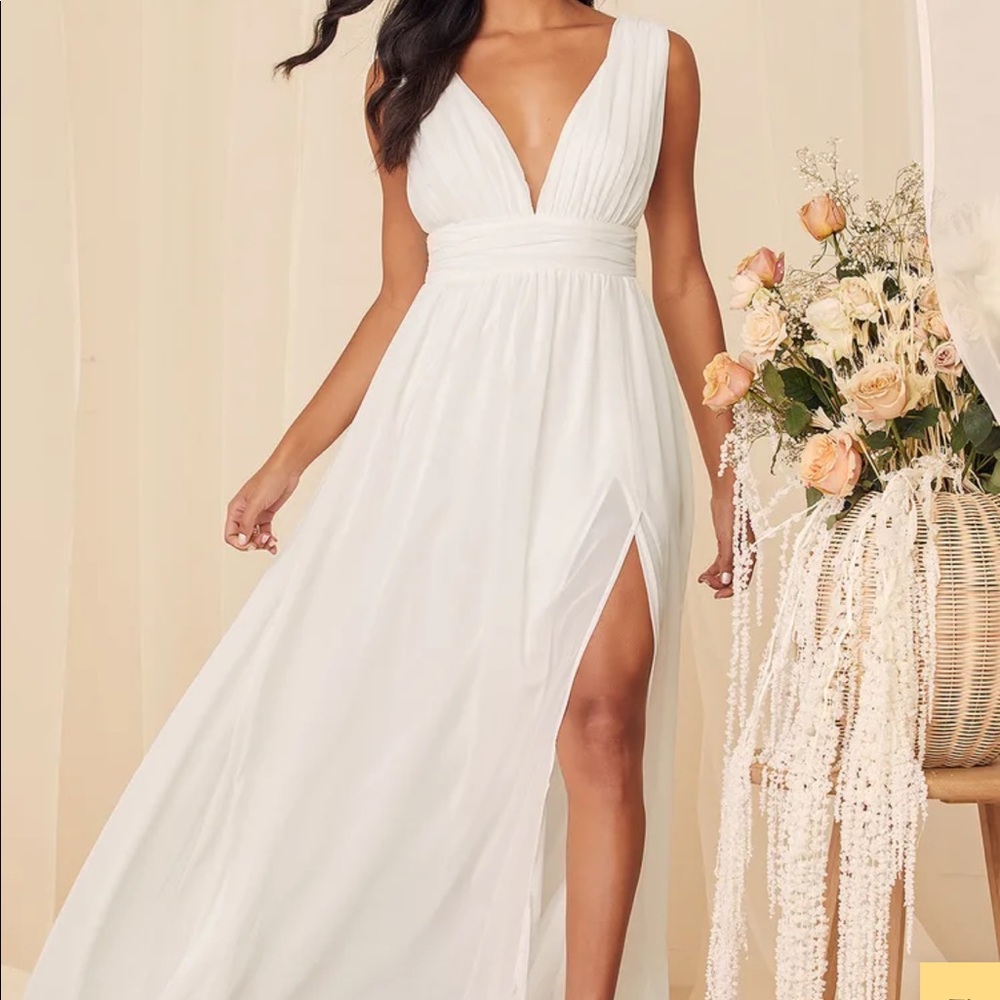 LuLus Heavenly Hues White Maxi Dress